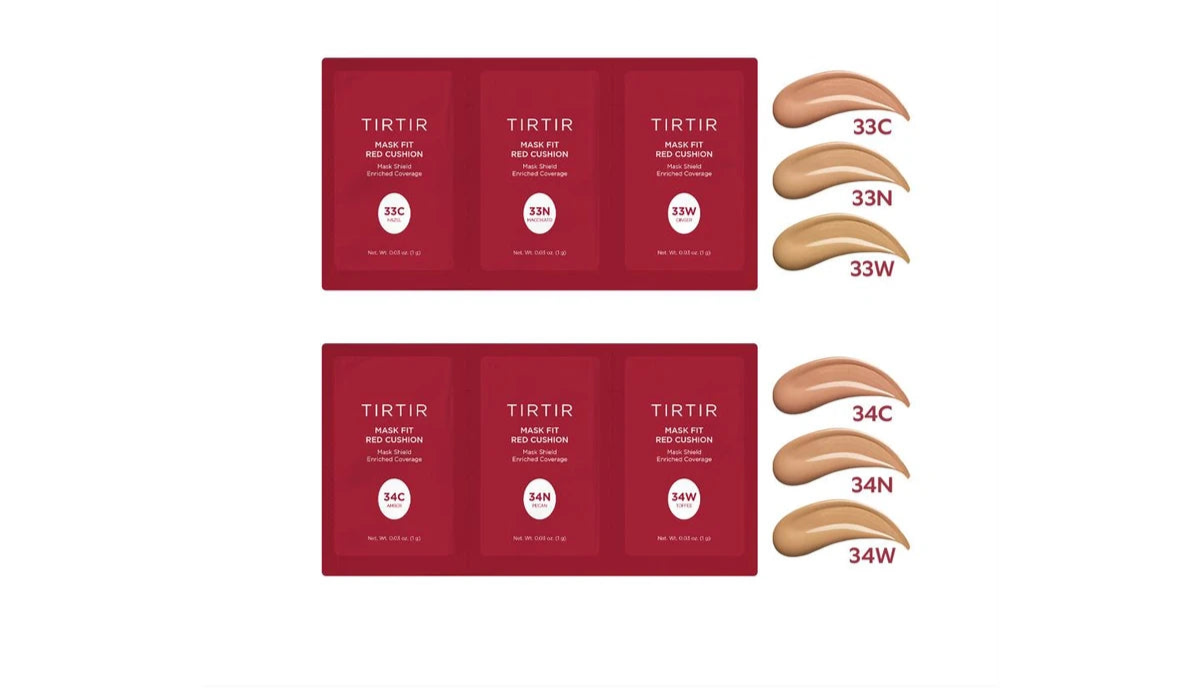 TIRTIR Mask Fit Red Cushion 6 Shade Trial Kit - MEDIUM DEEP (33C-34W)